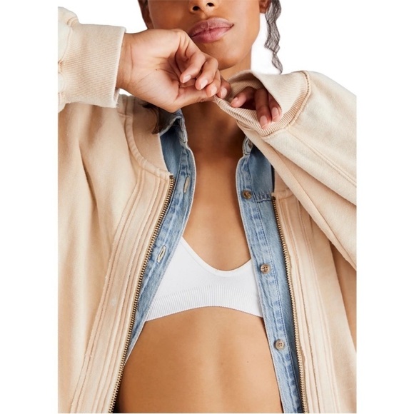 Free People Robby Bomber Beige Zip Front Jacket - Picture 4 of 8